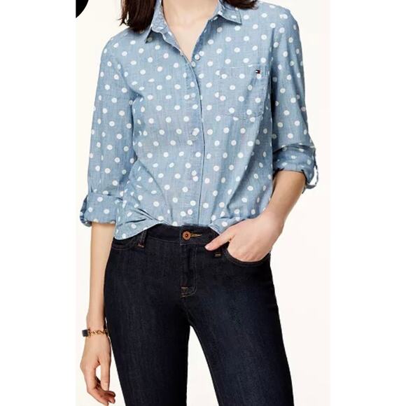 Tommy Hilfiger Women's Cotton Printed Roll-Tab Utility Shirt - Size XXL - Picture 1 of 9
